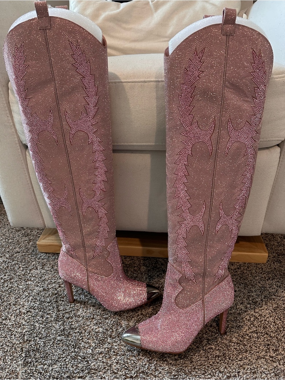Gianni Bini Women's Pink Embellished Knee-High Stiletto Boot - Picture 2 of 6
